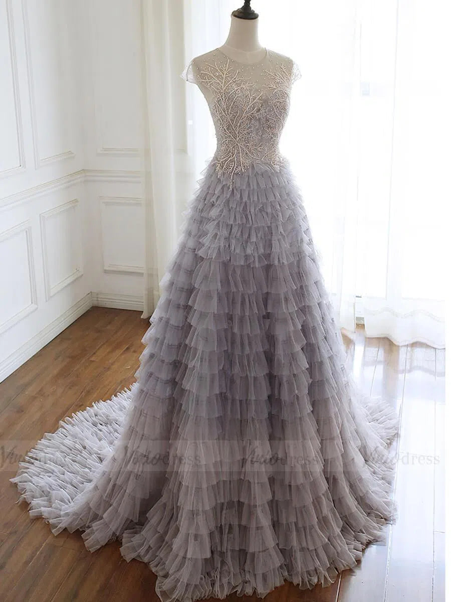 Prom Dress 2025 Unique Mauve Tiered Long Prom Dresses with Train FD1658-unique prom dresses-As Picture-Custom Size-Viniodress