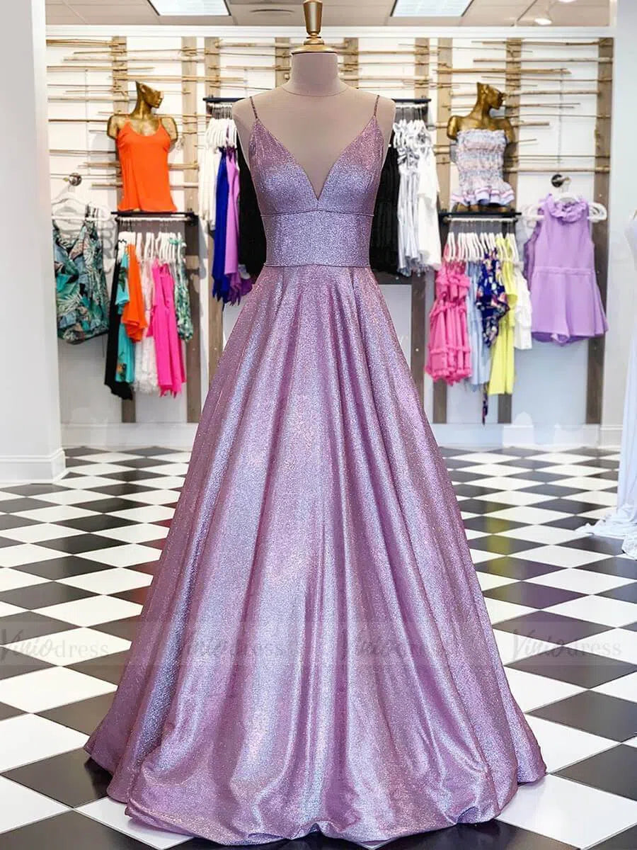 Prom Dress 2025 Unique Sparkly Simple Long Prom Dresses Spaghetti Strap V Neck Ball Gown FD1664-unique prom dresses-Magenta-Custom Size-Viniodress