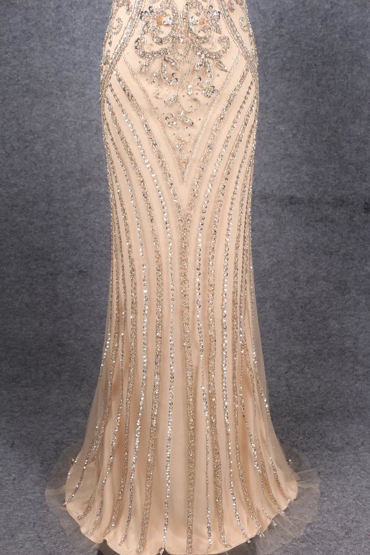 V-neck 20s Party Dresses Beaded Evening Prom Gown FD1429-prom dresses-Viniodress-Viniodress