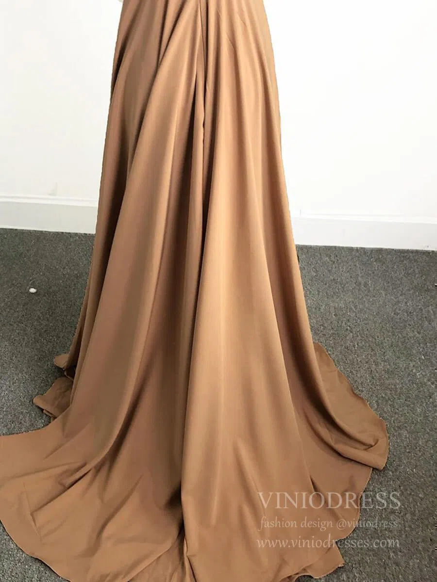 V Neck A-line Light Blue Long Bridesmaid Dresses with Slit VB1027-bridesmaid dresses 2025 -Viniodress-Light Blue-Custom Size-