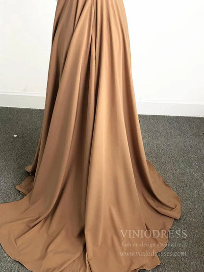 V Neck A-line Light Blue Long Bridesmaid Dresses with Slit VB1027-bridesmaid dresses 2025 -Viniodress-Light Blue-Custom Size-
