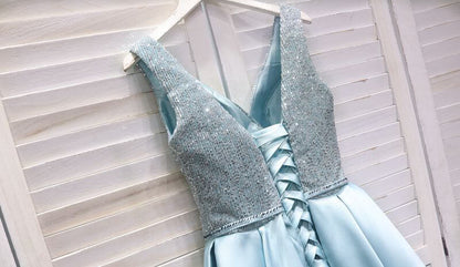V-neck Baby Blue Homecoming Dresses with Pockets SD1400-Homecoming Dresses 2025 -Viniodress-Light Blue-Custom Size-