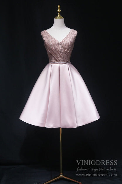 V-neck Baby Blue Homecoming Dresses with Pockets SD1400-Homecoming Dresses 2025 -Viniodress-Pink-Custom Size-