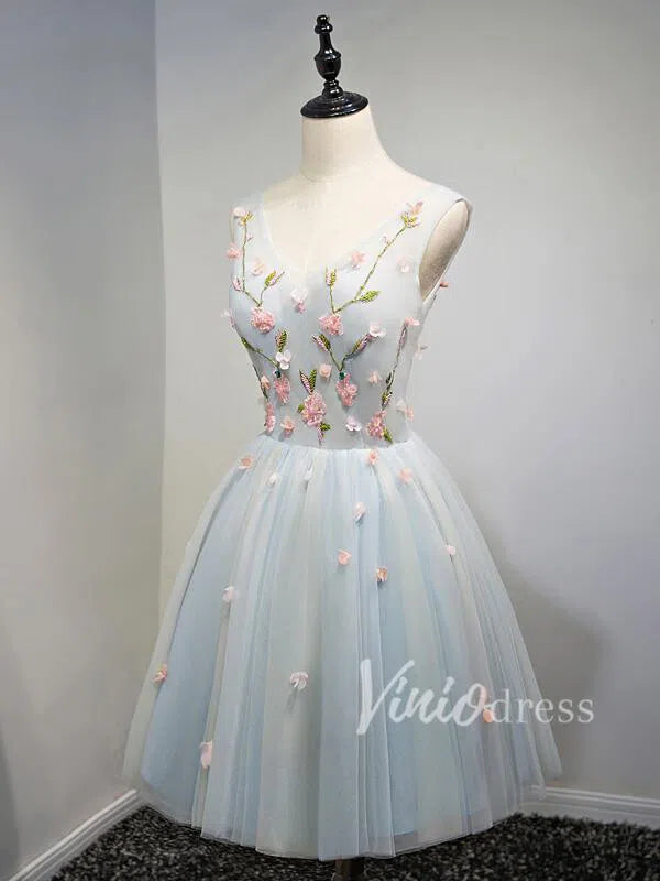 Short Prom Dresses 2025 Cheap V Neck Floral Homecoming Dresses SD1060B-homecoming dresses-Viniodress-As Picture-Custom Size-Viniodress