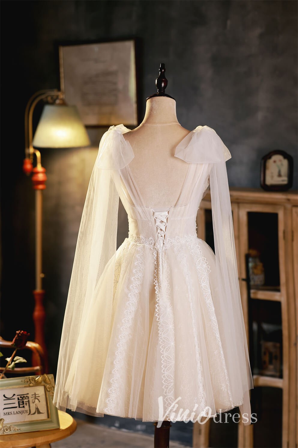 V-neck Lace Homecoming Dresses Short Graduation Dress SD1454-Homecoming Dresses 2025 -VINIODRESS-Ivory-Custom Size-