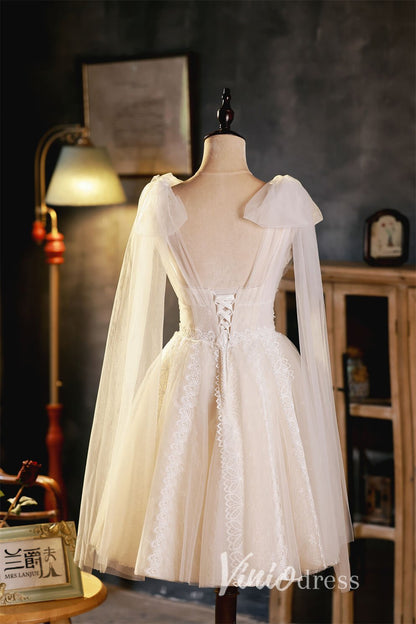 V-neck Lace Homecoming Dresses Short Graduation Dress SD1454-Homecoming Dresses 2025 -VINIODRESS-Ivory-Custom Size-