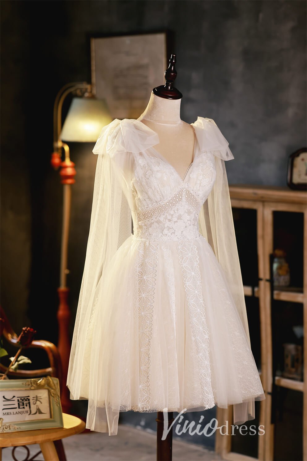 V-neck Lace Homecoming Dresses Short Graduation Dress SD1454-Homecoming Dresses 2025 -VINIODRESS-Ivory-Custom Size-