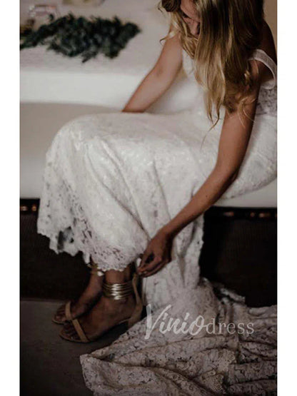 V Neck Mermaid Lace Wedding Dresses with Pockets VW1226-wedding dresses 2025 -Viniodress-Ivory-Custom Size-