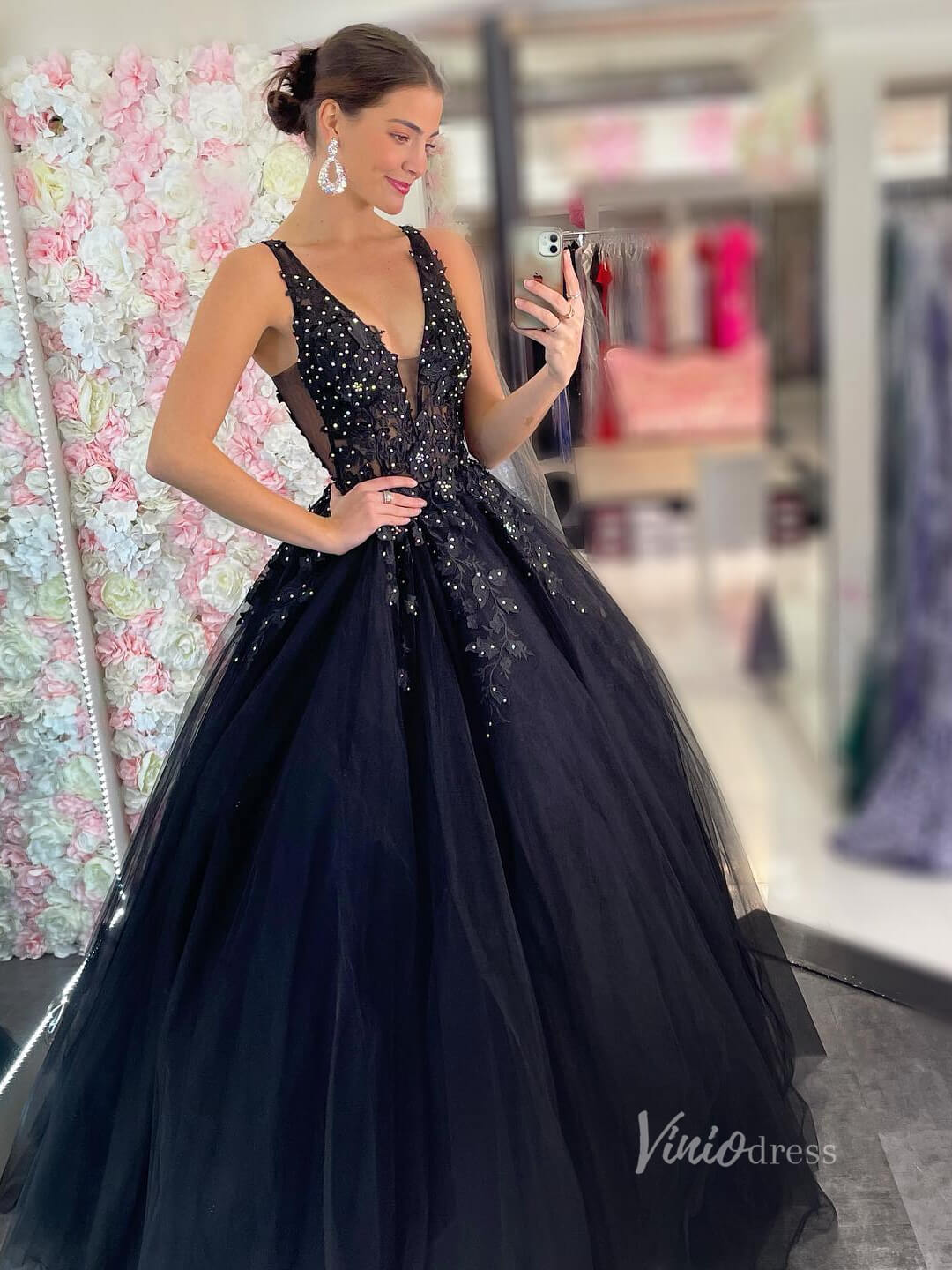 V-neck Orange Tulle Long Prom Dresses 2024 Backless Elegant Gowns FD2940b-prom dresses 2025 -Viniodress-Black-Custom Size-