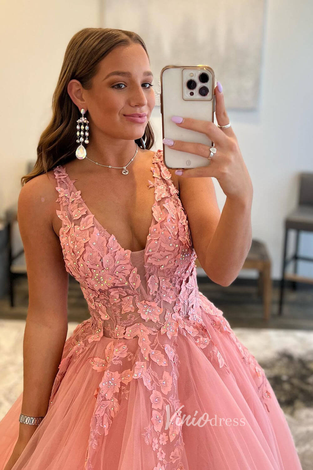 V-neck Orange Tulle Long Prom Dresses 2024 Backless Elegant Gowns FD2940b-prom dresses 2025 -Viniodress-Orange-Custom Size-