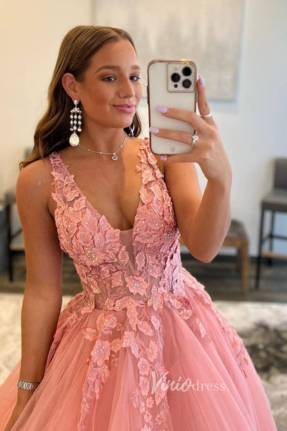 V-neck Orange Tulle Long Prom Dresses 2024 Backless Elegant Gowns FD2940b-prom dresses 2025 -Viniodress-Orange-Custom Size-