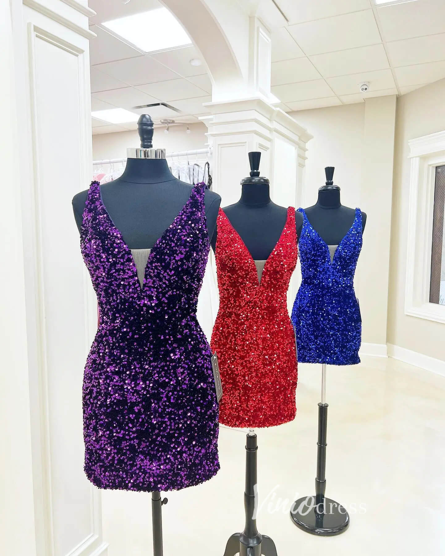 V-neck Sequin Homecoming Dresses Mini Cocktail Dress SD1599-Homecoming Dresses 2025 -Viniodress-Purple-Custom Size-