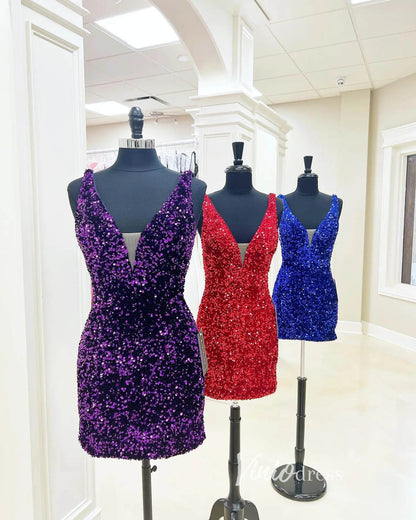 V-neck Sequin Homecoming Dresses Mini Cocktail Dress SD1599-Homecoming Dresses 2025 -Viniodress-Purple-Custom Size-