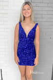 Short Prom Dresses 2025 V-neck Sequin Homecoming Dresses Mini Cocktail Dress SD1599-homecoming dresses-Viniodress-Purple-Custom Size-Viniodress