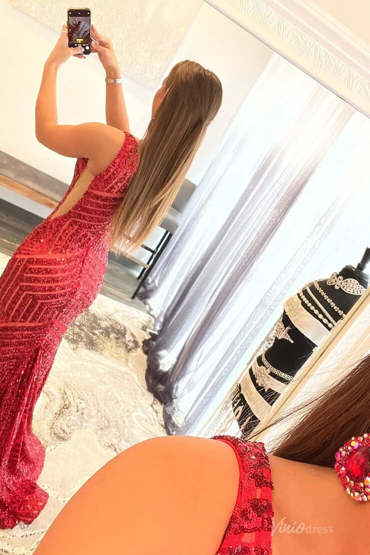 V-Neck Sequin Mermaid Prom Dresses Sleeveless Open Back Evening Gowns SQ002-prom dresses 2026-Viniodress-White-Custom Size-