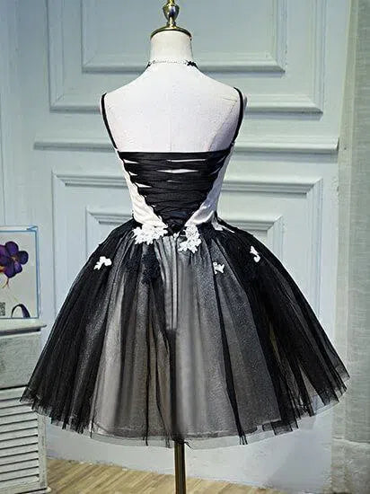 V Neck Short Black Homecoming Dresses with Straps SD1007-Homecoming Dresses 2025 -Viniodress-Black-Custom Size-