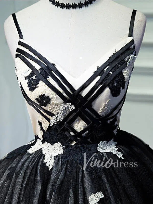 V Neck Short Black Homecoming Dresses with Straps SD1007-Homecoming Dresses 2025 -Viniodress-Black-Custom Size-