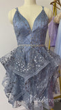 V-neck Sparkly Pink Homecoming Dresses Spaghetti Strap Cocktail Dress SD1236-homecoming dresses-Viniodress-Dusty Blue-Custom Size-Viniodress