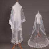 Long Lace Appliqued Bridal Blusher Veil Viniodress-Veils-Viniodress-Viniodress