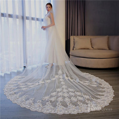 Vinatage Lace Appliqued Cathedral Veil Viniodress TS17153-Bridal Veil 2025 -Viniodress-Ivory-