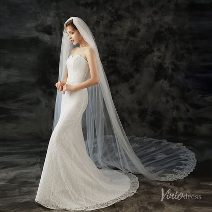 Vintage 1 Tier Lace Cathedral Veil Viniodress TS1925-Bridal Veil 2025 -Viniodress-Ivory-