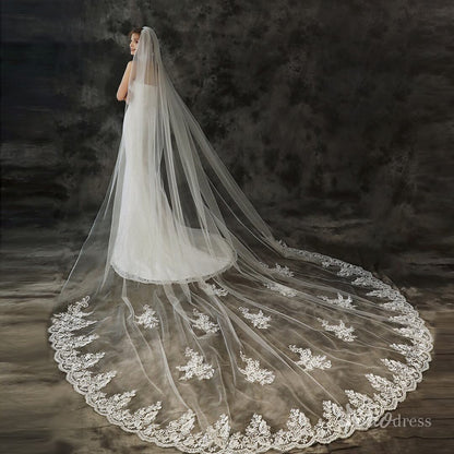 Vintage 1 Tier Lace Cathedral Veil Viniodress TS1925-Bridal Veil 2025 -Viniodress-Ivory-