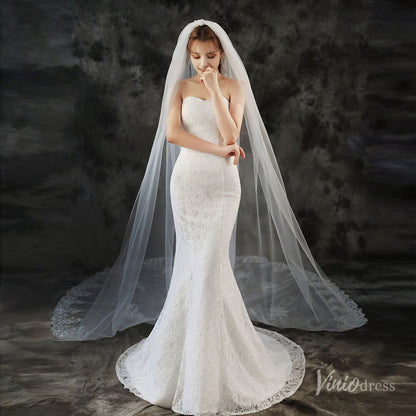 Vintage 1 Tier Lace Cathedral Veil Viniodress TS1925-Bridal Veil 2025 -Viniodress-Ivory-