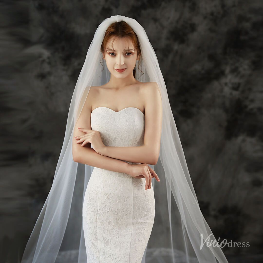Vintage 1 Tier Lace Cathedral Veil Viniodress TS1925-Bridal Veil 2025 -Viniodress-Ivory-