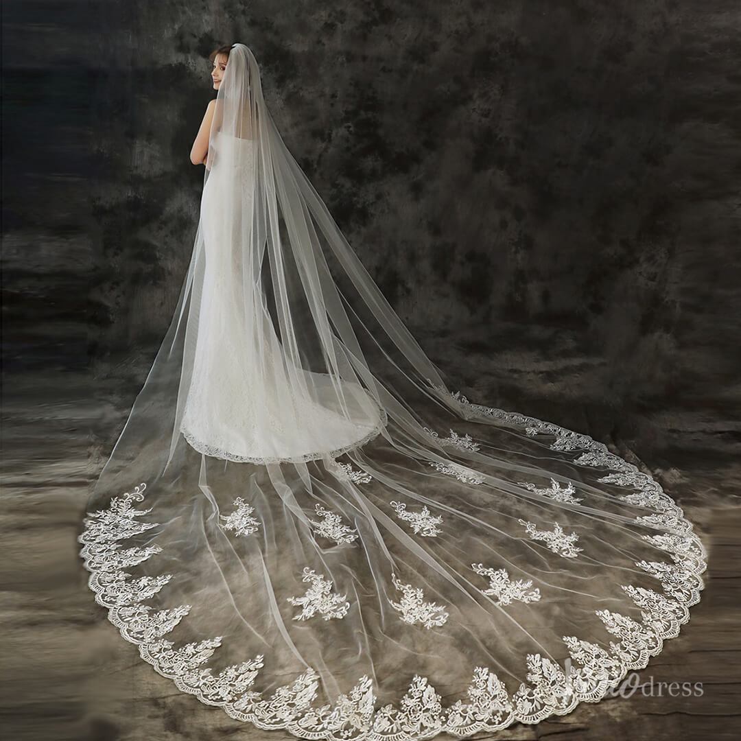 Vintage 1 Tier Lace Cathedral Veil Viniodress TS1925-Veils-Viniodress-Ivory-Viniodress