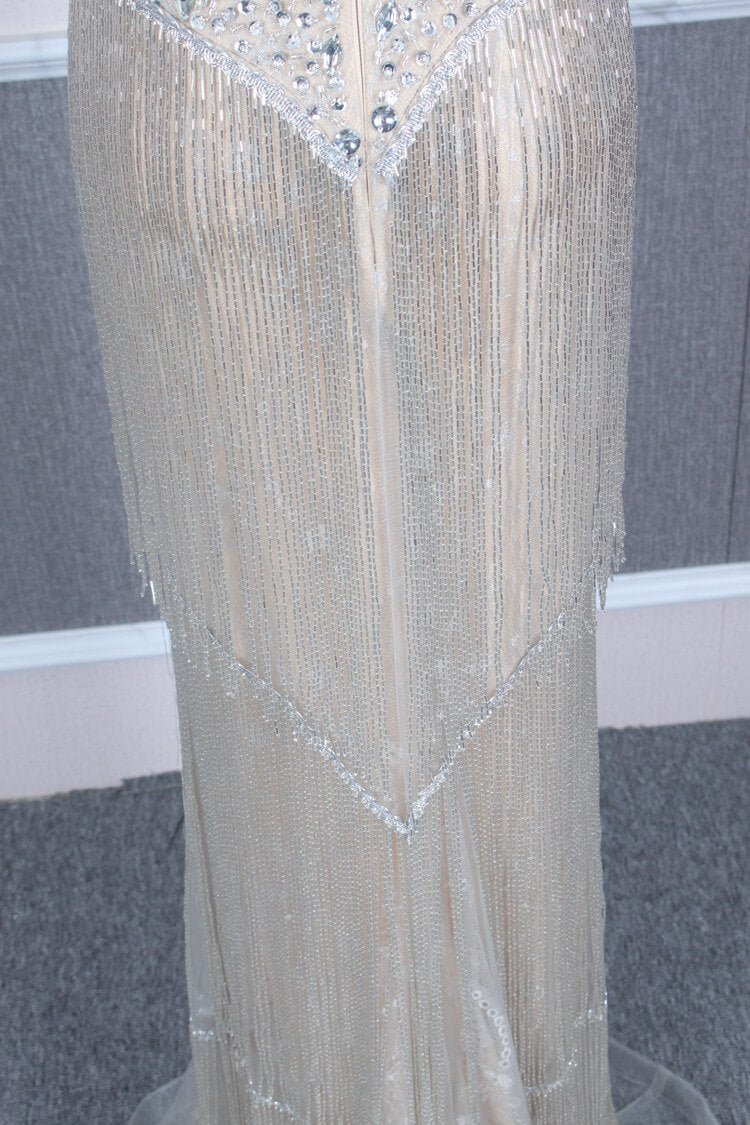 Vintage 20s Gatsby Party Dress Beaded Silver Flapper Dresses FD2463-Evening Dresses 2025 -Viniodress-Silver-US 2-