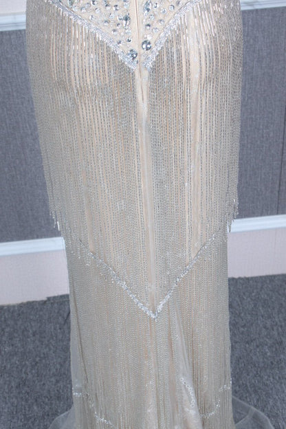 Vintage 20s Gatsby Party Dress Beaded Silver Flapper Dresses FD2463-Evening Dresses 2025 -Viniodress-Silver-US 2-