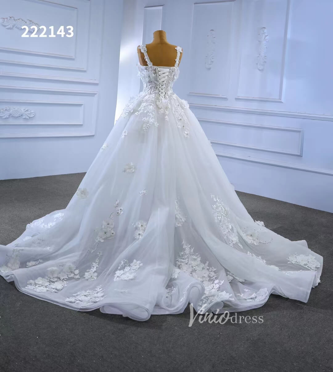 Vintage 3D Floral Ball Gown Wedding Dresses 222143-wedding dresses 2025 -Viniodress-Ivory-Custom Size-