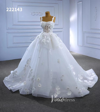 Vintage 3D Floral Ball Gown Wedding Dresses 222143-wedding dresses 2025 -Viniodress-Ivory-Custom Size-