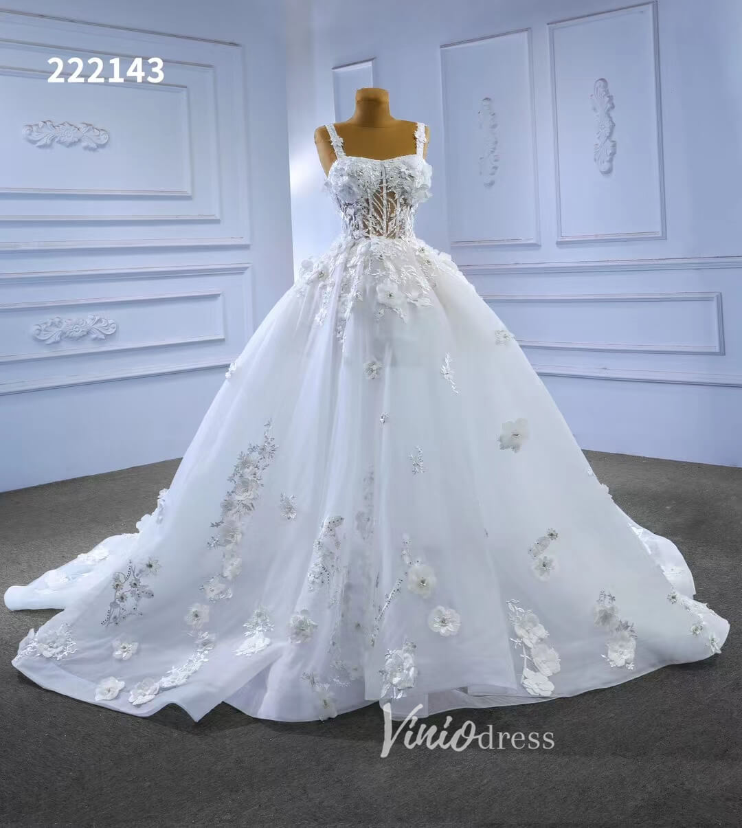 Vintage 3D Floral Ball Gown Wedding Dresses 222143-wedding dresses 2025 -Viniodress-Ivory-Custom Size-