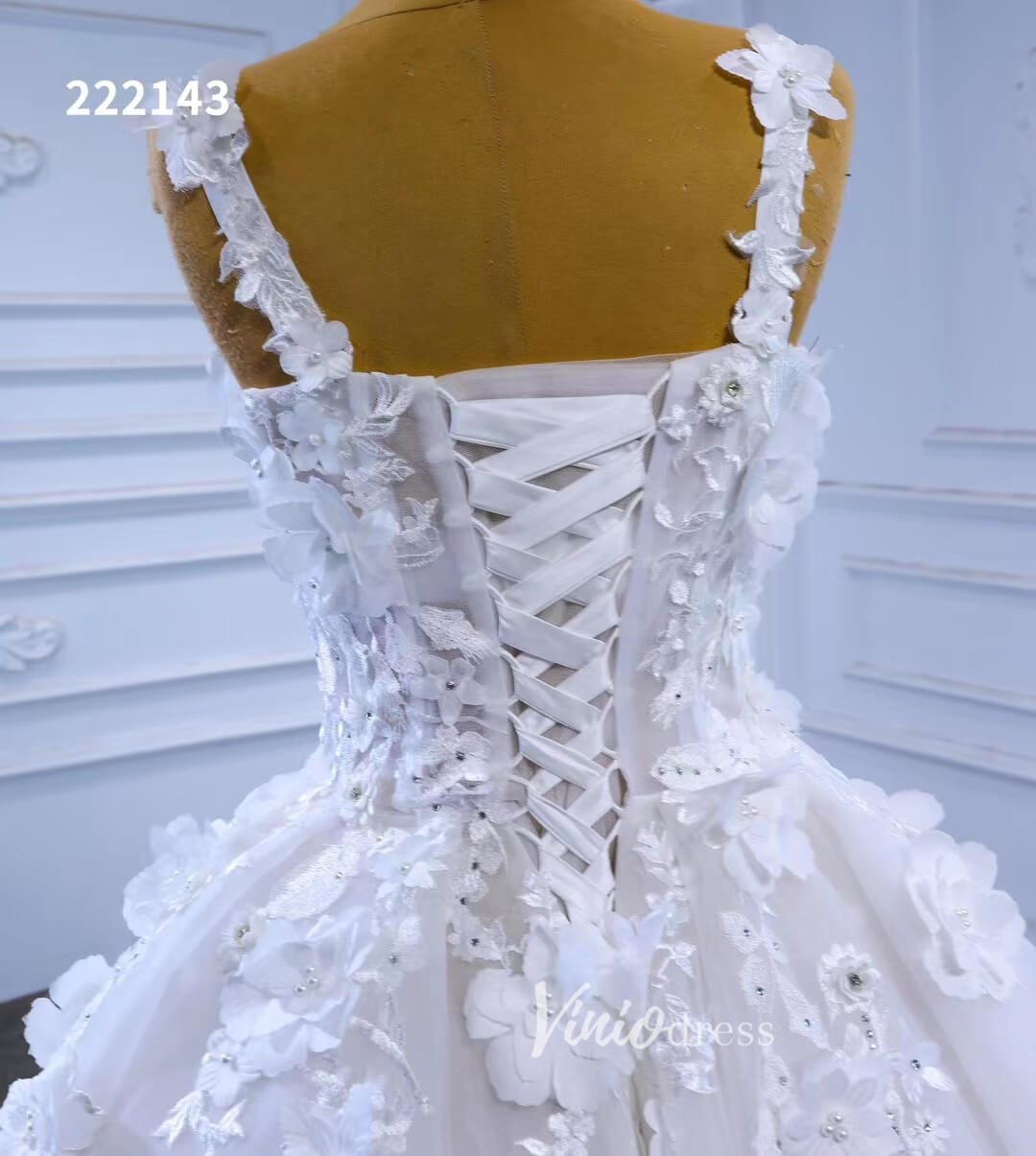 Vintage 3D Floral Ball Gown Wedding Dresses 222143-wedding dresses 2025 -Viniodress-Ivory-Custom Size-