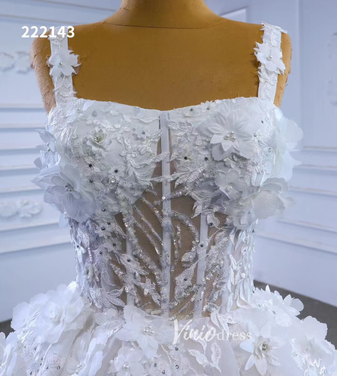 Vintage 3D Floral Ball Gown Wedding Dresses 222143-wedding dresses 2025 -Viniodress-Ivory-Custom Size-