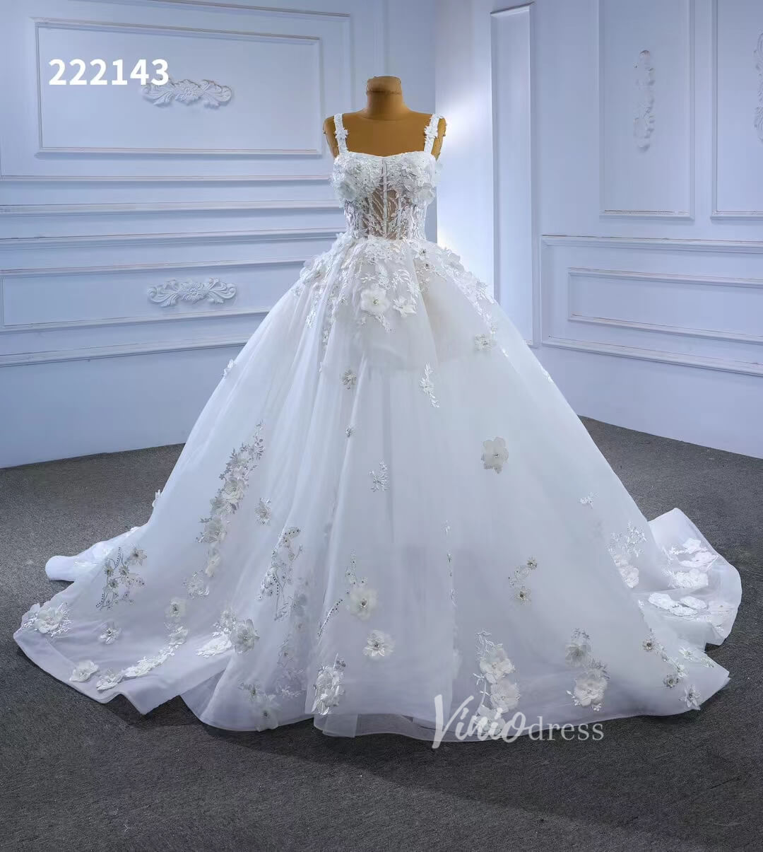 Vintage 3D Floral Ball Gown Wedding Dresses 222143-wedding dresses 2025 -Viniodress-Ivory-Custom Size-