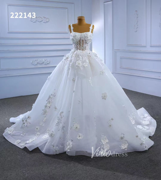 Vintage 3D Floral Ball Gown Wedding Dresses 222143-wedding dresses 2025 -Viniodress-Ivory-Custom Size-