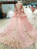 Vintage 3D Floral Quinceanera Dresses Beaded Pink Lace Prom Dress FD1123-prom dresses-Viniodress-Viniodress