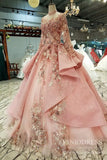 Vintage 3D Floral Quinceanera Dresses Beaded Pink Lace Prom Dress FD1123-prom dresses-Viniodress-Viniodress