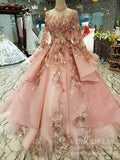 Vintage 3D Floral Quinceanera Dresses Beaded Pink Lace Prom Dress FD1123