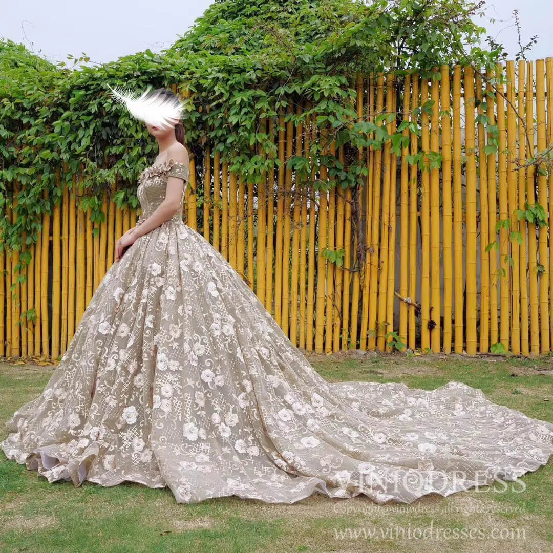 Vintage 3D Floral Sweet 16 Dress Off the Shoulder Quinceanera Dresses FD1998 viniodress-prom dresses 2025 -Viniodress-As Picture-Custom Size-