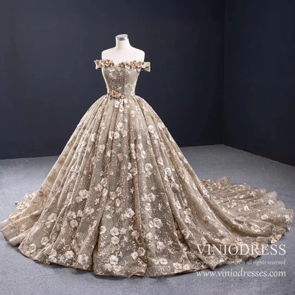 Vintage 3D Floral Sweet 16 Dress Off the Shoulder Quinceanera Dresses FD1998 viniodress-prom dresses 2025 -Viniodress-As Picture-Custom Size-