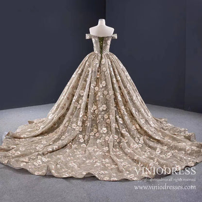 Vintage 3D Floral Sweet 16 Dress Off the Shoulder Quinceanera Dresses FD1998 viniodress-prom dresses 2025 -Viniodress-As Picture-Custom Size-