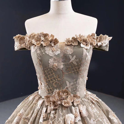 Vintage 3D Floral Sweet 16 Dress Off the Shoulder Quinceanera Dresses FD1998 viniodress-prom dresses 2025 -Viniodress-As Picture-Custom Size-