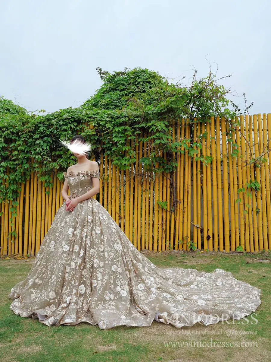 Vintage 3D Floral Sweet 16 Dress Off the Shoulder Quinceanera Dresses FD1998 viniodress-prom dresses 2025 -Viniodress-As Picture-Custom Size-