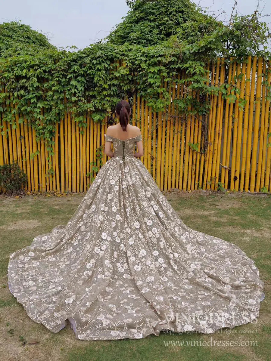Vintage 3D Floral Sweet 16 Dress Off the Shoulder Quinceanera Dresses FD1998 viniodress-prom dresses 2025 -Viniodress-As Picture-Custom Size-