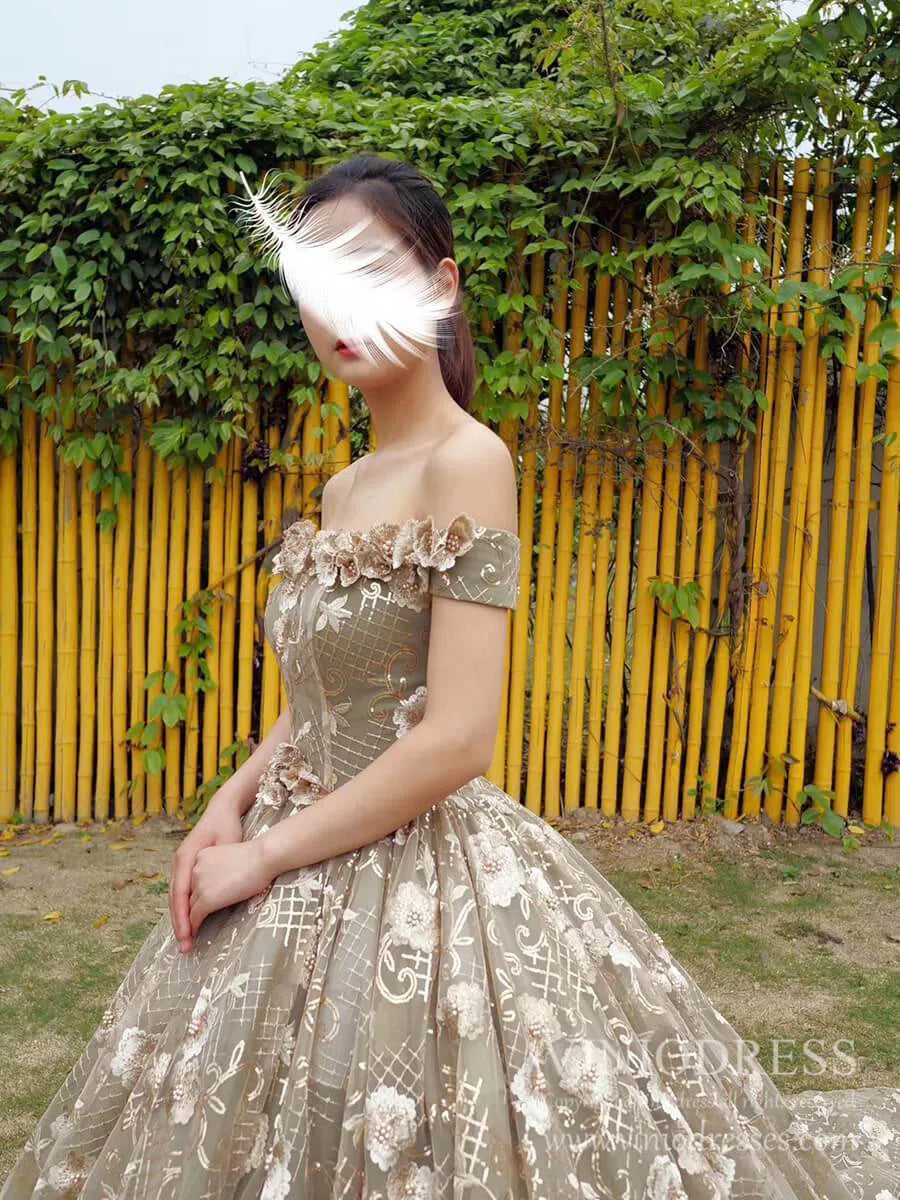 Vintage 3D Floral Sweet 16 Dress Off the Shoulder Quinceanera Dresses FD1998 viniodress-prom dresses 2025 -Viniodress-As Picture-Custom Size-