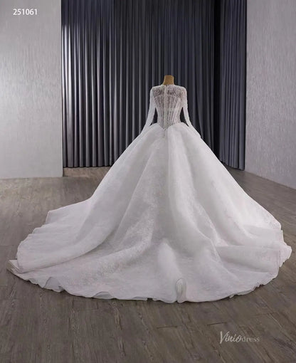 Vintage Basque Waist Ball Gown Lace Wedding Dress with Long Sleeves & V-Neck 251061-wedding dresses 2026-Viniodress-Ivory-Custom Size-