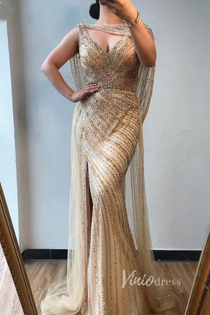 Vintage Beaded 20s Party Dress with Slit Overskirt Prom Dress FD2382-Evening Dresses 2025 -Viniodress-Gold-US 2-